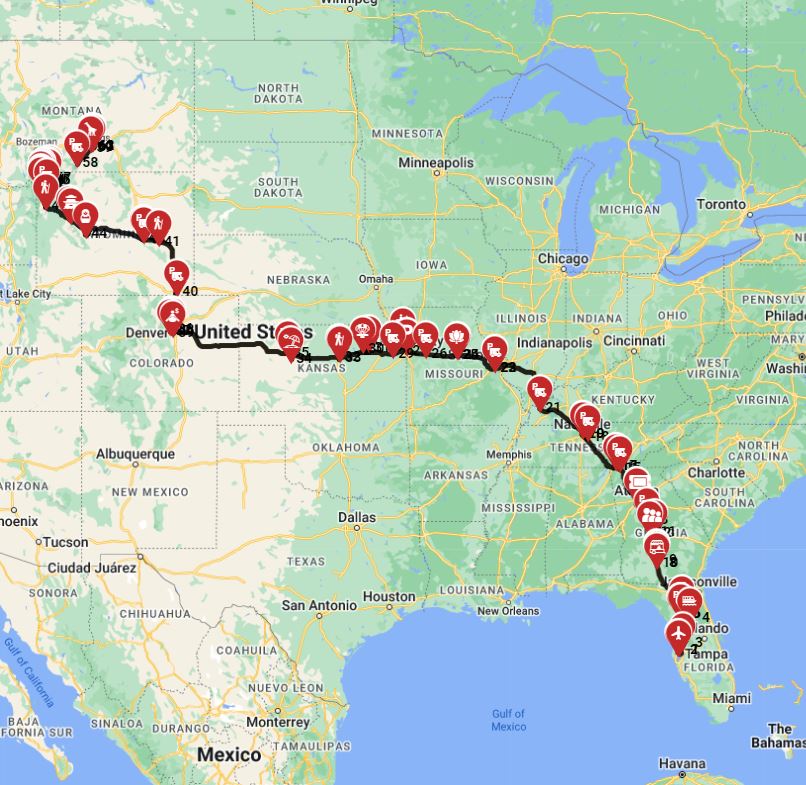 Map for Tampa to Billings